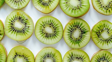 Fototapeta premium A close up of a kiwi fruit with the green flesh visible