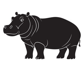 Silhouette hippopotamus cartoon isolated on white background 