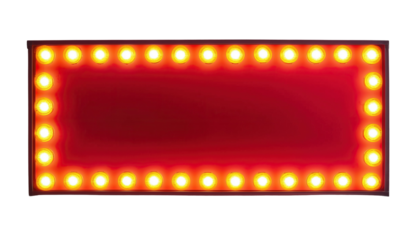 Red retro billboard billboard with yellow glowing light bulbs, isolated over transparent backgrount cut-out PNG