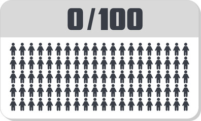 0 percent people icon vector graphic, Human pie chart, Man pictogram concept, 0/100. Vector Male Icon and 0% Symbol	