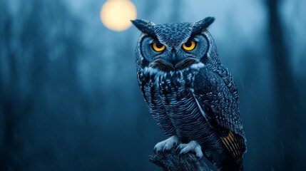 Majestic Owl Under Moonlight in Dark Forest