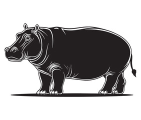 Silhouette hippopotamus cartoon isolated on white background 
