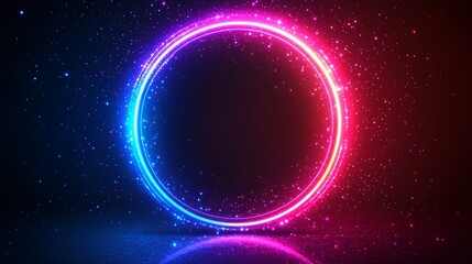 Neon Circle Glow - Abstract Vector Illustration with Magic Dots and Futuristic Lighting on Black Background