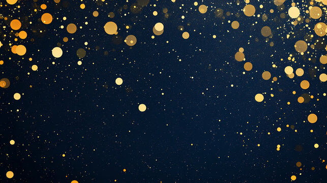 A captivating dark blue backdrop adorned with a playful scattering of shimmering gold polka dots. Polka Dots. Illustration