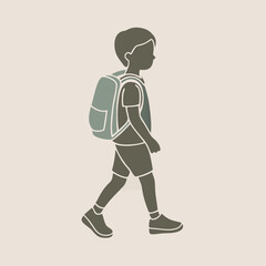 a boy walking with a backpack a School kid walking, vector illustration, isolated white background 