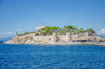 Island with Kusadasi fortress in the Turkish Aegean Sea.