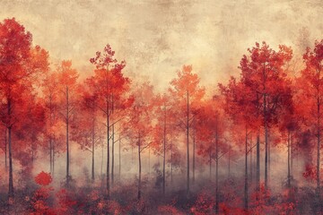 AI-Generated Autumn Forest: Vibrant Fall Foliage in Artistic Rendering