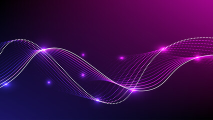 Abstract neon wave lines on dark background. Design for futuristic, fiber optic, wave, telecoms, digital,  internet, online, network, communication, connection.