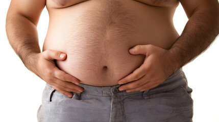 Naklejka premium close-up of obese person holding their belly