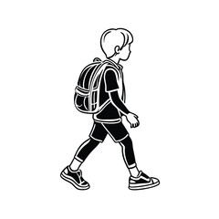 Fototapeta premium a boy walking with a backpack a School kid walking, vector silhouette, isolated white background
