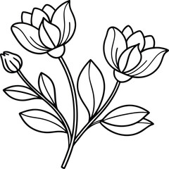 Beautiful flower logo icon line art vector illustration of a decorative plant with floral elegance