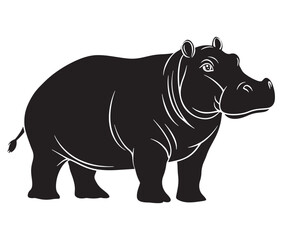 Silhouette hippopotamus cartoon isolated on white background 