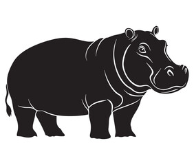Silhouette hippopotamus cartoon isolated on white background 