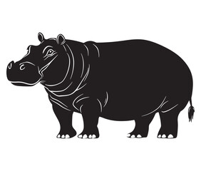 Silhouette hippopotamus cartoon isolated on white background 