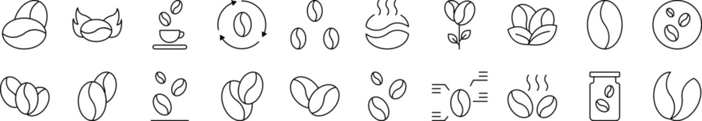 Coffee Grain Line Icon Bundle. Editable Stroke. Minimalistic Linear Pictogram for Design of Cards, Apps, Banners, Posts