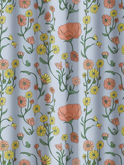 pattern with flowers and  leaves , blue background