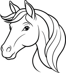 Horse head logo icon line art vector illustration of a grazing horse in elegant outline style