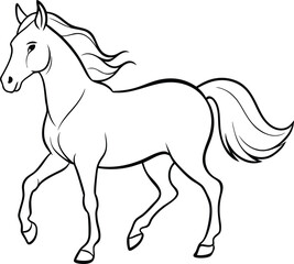 Horse logo icon line art vector illustration featuring a wild mustang in black outline style