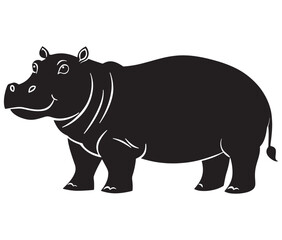 Silhouette hippopotamus cartoon isolated on white background 