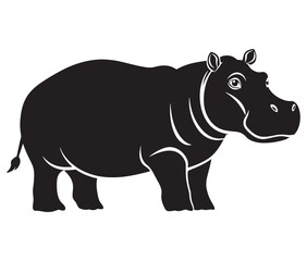 Silhouette hippopotamus cartoon isolated on white background 