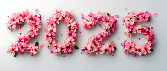 Number of New Year 2025 made from pink flowers isolated