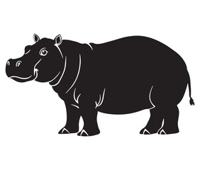 Silhouette hippopotamus cartoon isolated on white background 