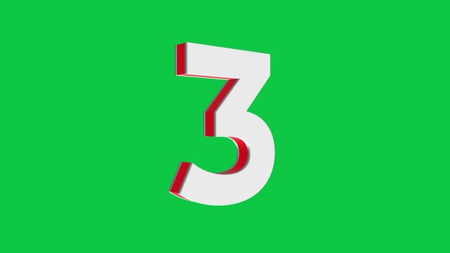 3D Number 3 logo rotating on green screen chroma key background, 4K English alphabet animation video clip