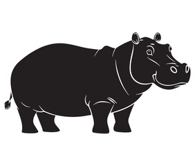 Silhouette hippopotamus cartoon isolated on white background 