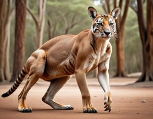 Hybrid animal between tiger and kangaroo.