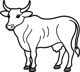 Artistic cow logo icon line art vector illustration with detailed horns and head