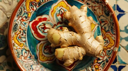 Fototapeta premium Ginger Root on Decorative Plate