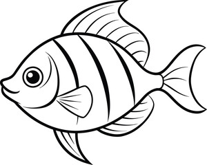 Fish logo icon line art vector illustration featuring a goldfish with abstract aquatic design