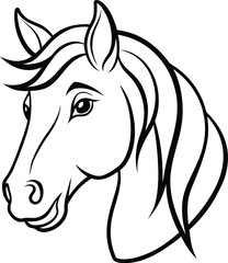 Horse head logo icon line art vector illustration of a wild stallion with flowing mane