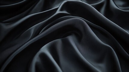 Obraz premium A close-up view of luxurious black silk fabric, showcasing its smooth texture and elegant drape, perfect for high-end fashion designs.
