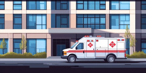 Obraz premium Ambulance parked in front of building.