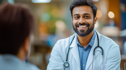 Fototapeta premium Indian Doctor Visiting Recovered Patient in Hospital