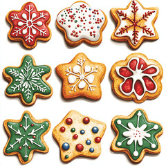 create a clipart of a dozen christmas cookies 