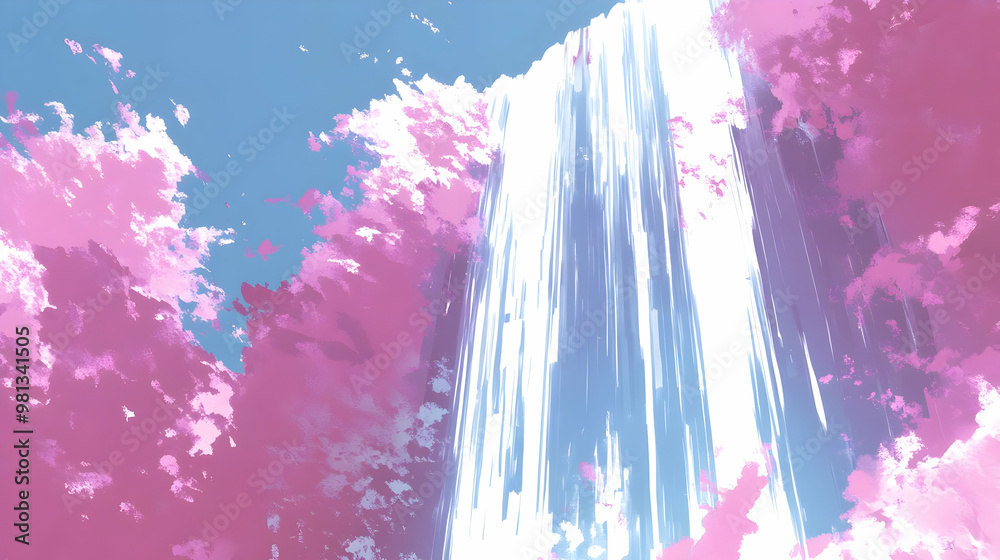 Sticker Waterfall in the Clouds with Pink Background