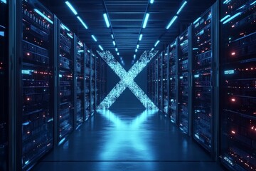 Powerful Synergy: Server Racks Symbolizing the Strength of Social Media Data Insights