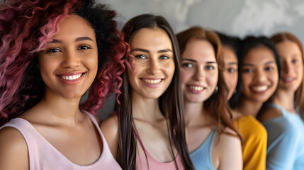Fototapeta premium Happy diverse women in a row