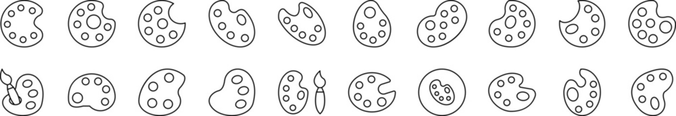 Set of Line Icons of Paint palette, Watercolor. Editable Stroke. Minimalistic Linear Pictogram for Design of Cards, Apps, Banners, Posts
