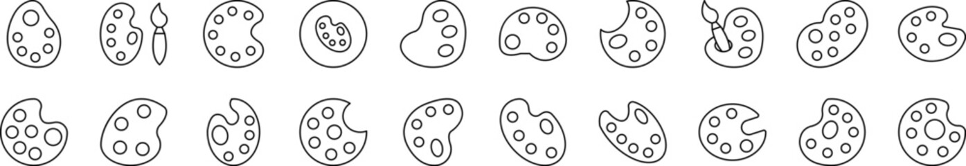 Collection of Line Icons of Paint palette, Watercolor. Editable Stroke. Minimalistic Linear Pictogram for Design of Cards, Apps, Banners, Posts