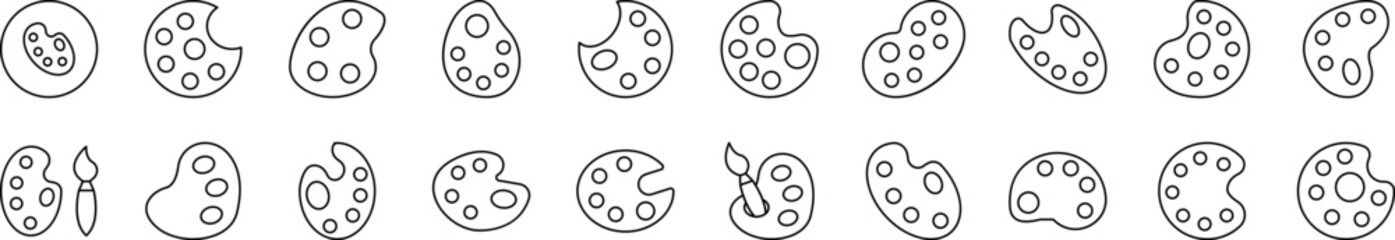 Paint palette, Watercolor Outline Web Line Icons Collection. Editable Stroke. Minimalistic Linear Pictogram for Design of Cards, Apps, Banners, Posts