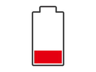 シンプルな残量の少ない赤いバッテリーアイコンのイラスト素材