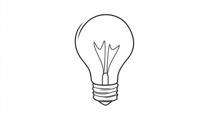 Simple Line Drawing of a Light Bulb Symbolizing Ideas and Creativity in a Minimalist Style on a White Background