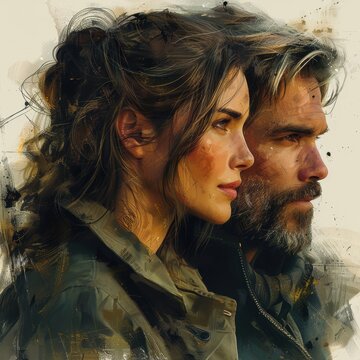 lovers, romantic poses, portraits, drawing