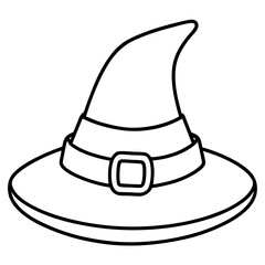 Curled Tip Witch's Hat with Buckle Line Art Vector