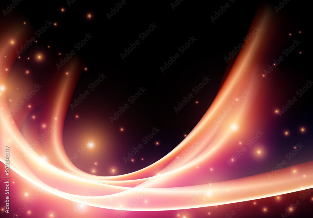 Poster abstract neon glowing line in motion with light sparkles and flares. futuristic background, with neo