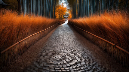 bamboo forest, bamboo groves, narrow path