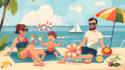 Obraz premium Happy family (mother, father, and children) at home on the floor next to the sofa